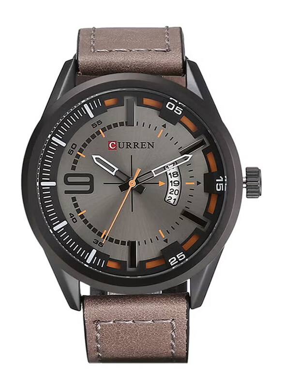 

Curren Analog Wrist Watch for Men with Leather Band, Water Resistance, 2499214, Grey-Black/Grey