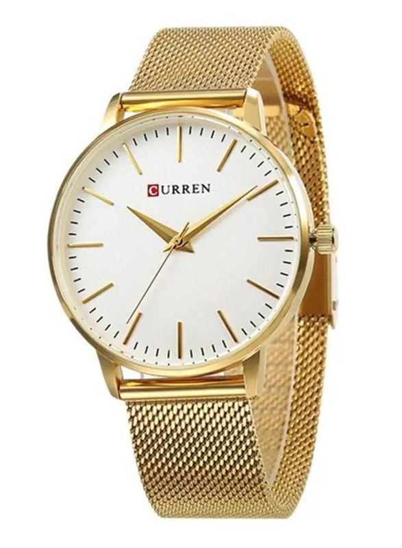 Curren Stylish Analog Watch for Women with Stainless Steel Band, Water Resistant, 9021, Gold-White