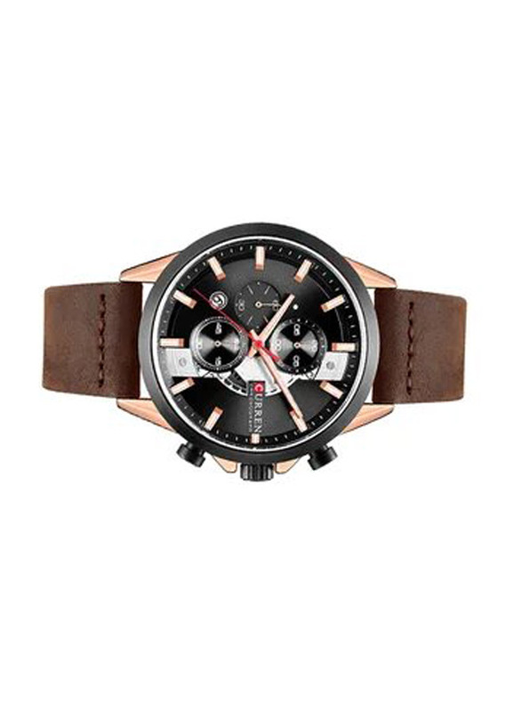 Curren Analog Watch for Men with Leather Band, Water Resistant and Chronograph, 8325, Brown/Black