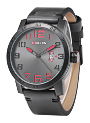 Curren Analog Watch for Men with Leather Band and Water Resistant, 8254, Black-Black/Red