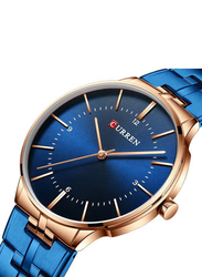 Curren Analog Stylish Wrist Watch for Men with Alloy Band, J3633GBL-KM, Blue-Dark Blue