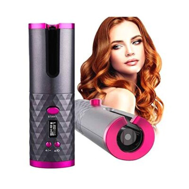 Rechargeable Automatic Hair Curler, Grey/Pink