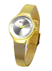 Curren Analog Watch for Women with Stainless Steel Band, Water Resistant, 9028, Gold-White