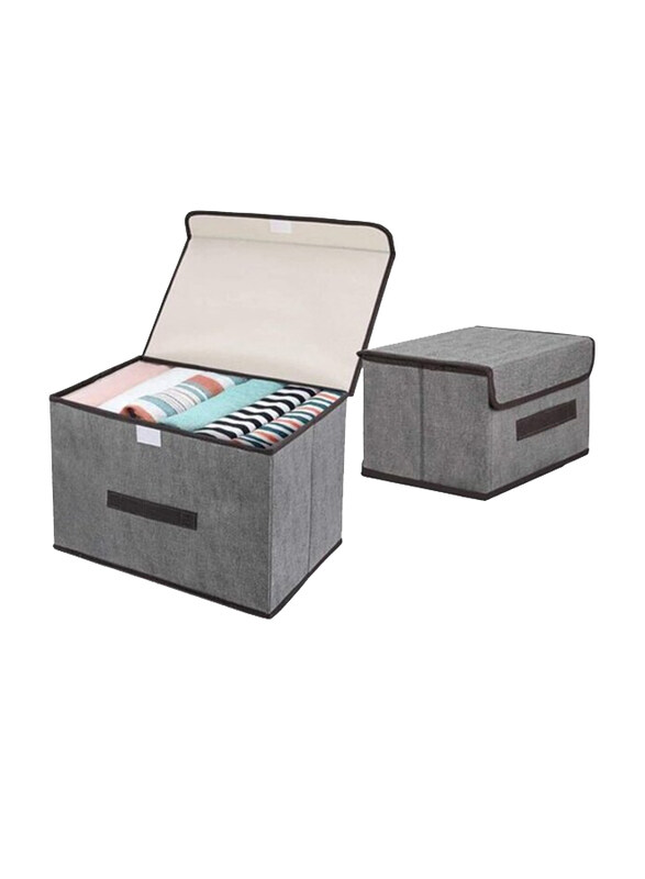 

Doreen Foldable Linen Fabric Clothing Storage Basket Bins with Lids, 2 Piece, Grey