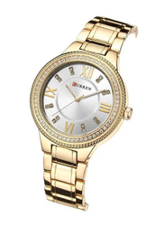 Curren Analog Watch for Women with Stainless Steel Band, Water Resistant, 9004, Gold-White