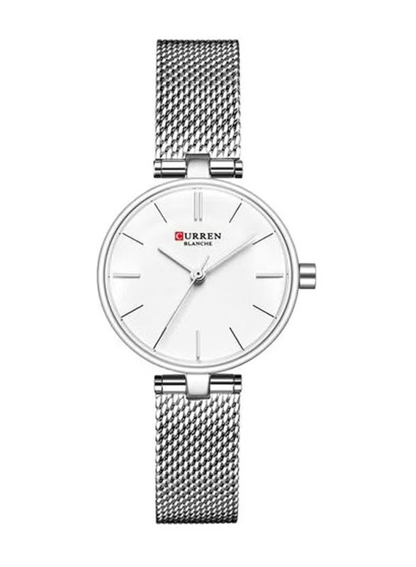 Curren Analog Wrist Watch for Women with Stainless Steel Band, Water Resistant, 9038, Silver-White