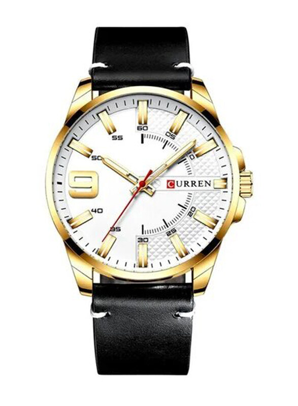 

Curren Analog Watch for Men with Leather Band, J4386G-W-KM, Black/White