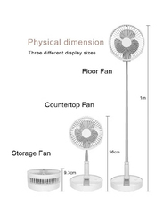 Portable Retractable Mini Desk Fan and Standing Fan with USB Rechargeable Battery, White