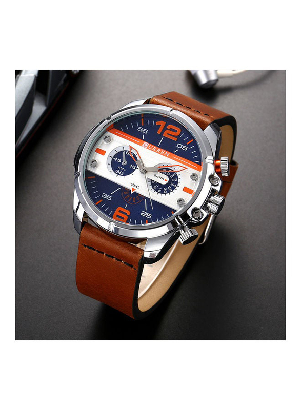 Curren Analog Watch for Men with Leather Band, Chronograph, J3748SC-KM, Brown-Multicolour