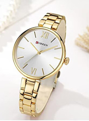 Curren Analog Watch for Women with Stainless Steel Band, Water Resistant, 9017, Gold-White