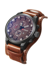 Curren Analog Quartz Wrist Watch for Men with Leather Band, Water Resistant, J3745BBR-KM, Brown