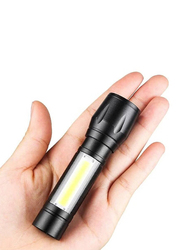 Led Flashlight Rechargeable USB Mini Torch Light with COB Side Searchlight High Lumens, 2 Pieces, Black