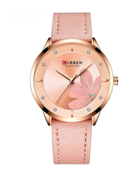 Curren Analog Watch for Women with Leather Band, Water Resistant, 9048, Pink