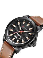 Curren Analog Watch for Men with Leather Band, Water Resistant, 8376, Brown/Black