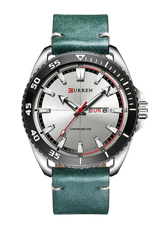 Curren Quartz Analog Wrist Casual Watch for Men with Stainless Steel Band, Water Resistant, NNSB03704774, Green-Grey