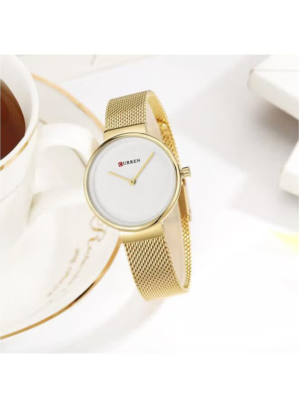 Curren Analog Watch for Women with Stainless Steel Band, Water Resistant, 9016, Gold-White