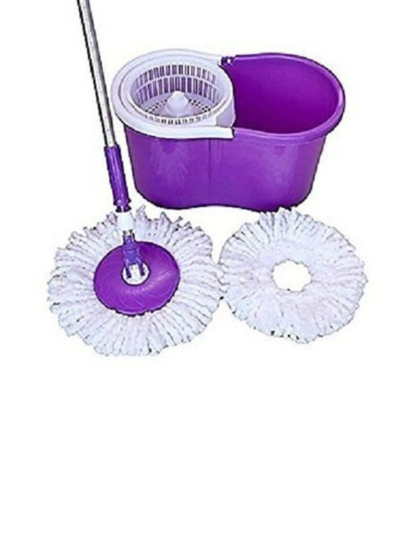 Grazia 360 Degree Spin Squeeze Out Wet & Dry Magic Spin Mop with Bucket Set, Purple/White