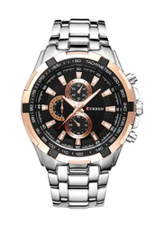 Curren Analog Chronograph Watch for Men with Stainless Steel Band, 8023, Silver-Black/Rose Gold