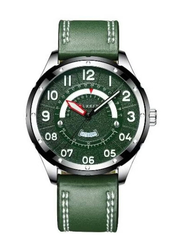 

Curren Stylish Analog Watch for Men with Leather Band & Day Display, Water Resistant, 8267, Green