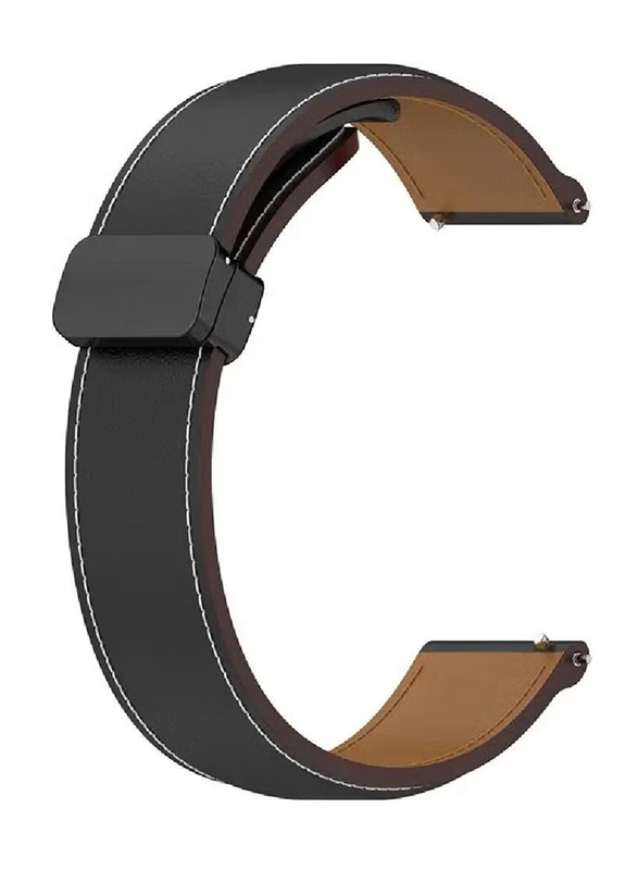 Perfii Genuine Cow Leather Folding Buckle Watch Strap for Samsung Gear S3 Frontier / Gear S3 Classic, Black