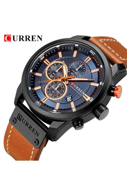 Curren Chronograph Analog Watch for Men with Leather Band, Water Resistant, 8291, Brown-Black
