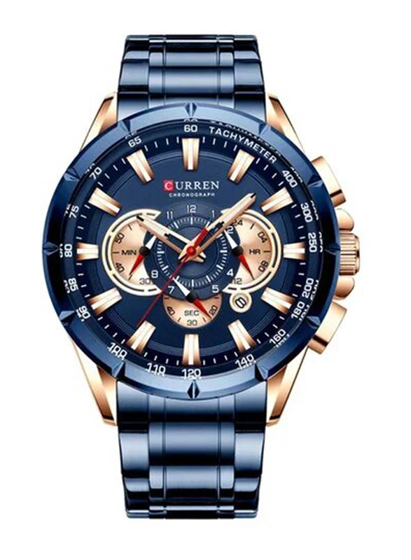 Curren Analog Watch for Men with Stainless Steel Band, Water Resistant and Chronograph, J4211BL, Blue/Blue