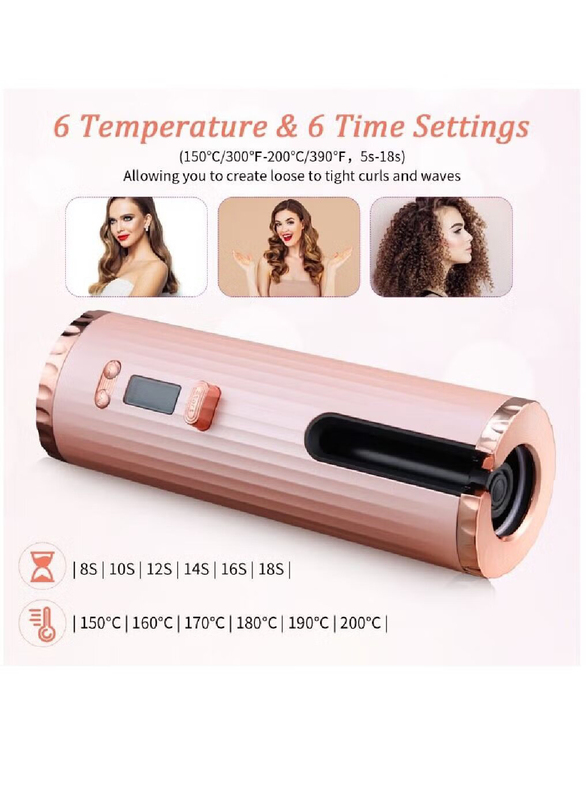 XiuWoo Automatic Cordless Auto Hair Curler & LCD Display with Accessories, Pink