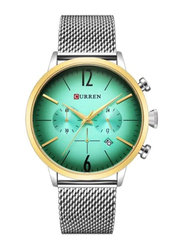 Curren Analog Watch for Men with Metal Band, Chronograph, 8313, Green-Silver