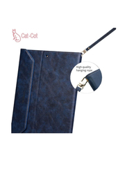 Cat-Cot Apple iPad 12.9 Inch 2022/2021/2020 Protective Premium PU Leather Stand Folio Tablet Flip Case Cover with Strap and Pen Holder, Blue