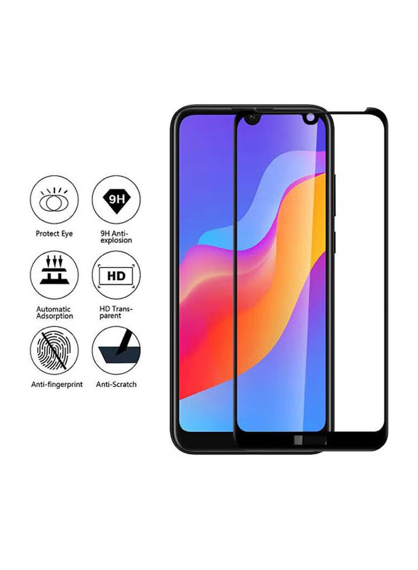 Huawei Honor 8A Fully Covered Smooth Anti Fingerprint 5D Tempered Glass Screen Protector, Black/Clear