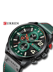 Curren Analog Watch for Men with Leather Band, Water Resistant and Chronograph, 8393, Green-Green/Black