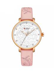 Curren Analog Wrist Watch for Women with Leather Band, 4341, Pink-White