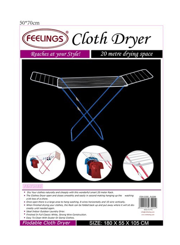 Feelings 20 Meter Foldable Cloth Stand Space Saving Cloth Dryer, White/Blue
