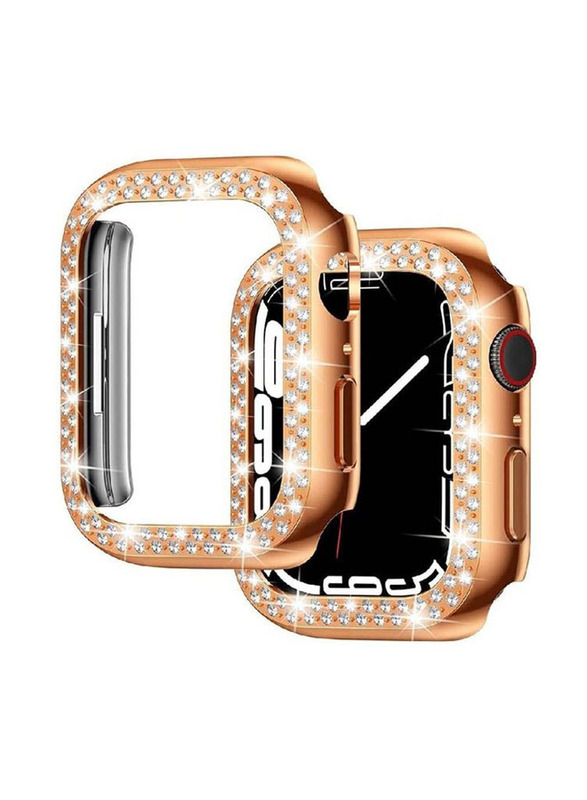 Diamond Watch Cover Guard with Shockproof Frame for Apple Watch 45mm, Rose Gold