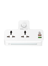 XiuWoo 2 Way Plugs Extension Multi Sockets Wall Charger Adapter with 1 USB-C & 2 USB Slots PD & QC3.0 Power Socket, White