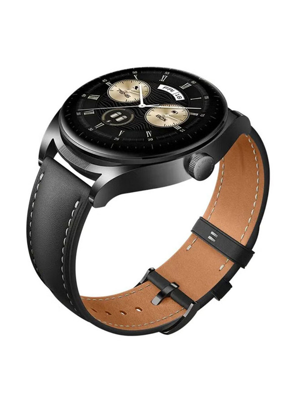 Perfii Replacement Genuine Leather Watch Strap for Huawei Watch Buds, Black