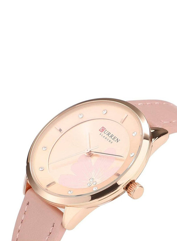 Curren Analog Watch for Women with Leather Band, Water Resistant, 9048, Pink