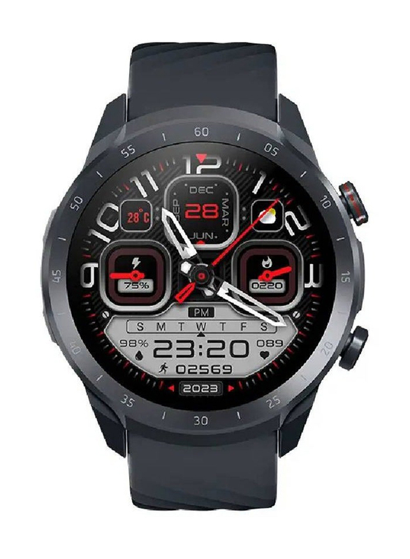 Mibro 35mm A2 Sporty Bluetooth Calling Smartwatch, HD Screen, Round Dual Straps, Optical Heart Rate Sensor, SpO2 Sensor, Accelerometer, Bluetooth Connectivity, Black