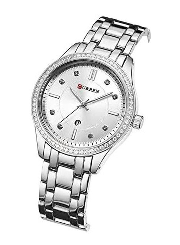 Curren Analog Watch for Women with Alloy Band, Water Resistant, 9010, Silver