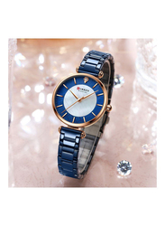 Curren Fashion Wrist Analog Watch for Women with Stainless Steel, Water Resistant, Blue-Blue/White