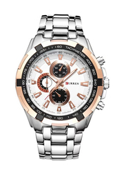 Curren Analog Casual Chronograph Watch for Men with Stainless Steel Band, SW0102, Silver-White