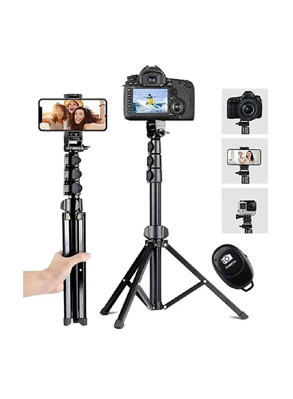 Extendable Selfie Stick Tripod Stand with Bluetooth Remote for Apple iPhone & Android Phone, Black