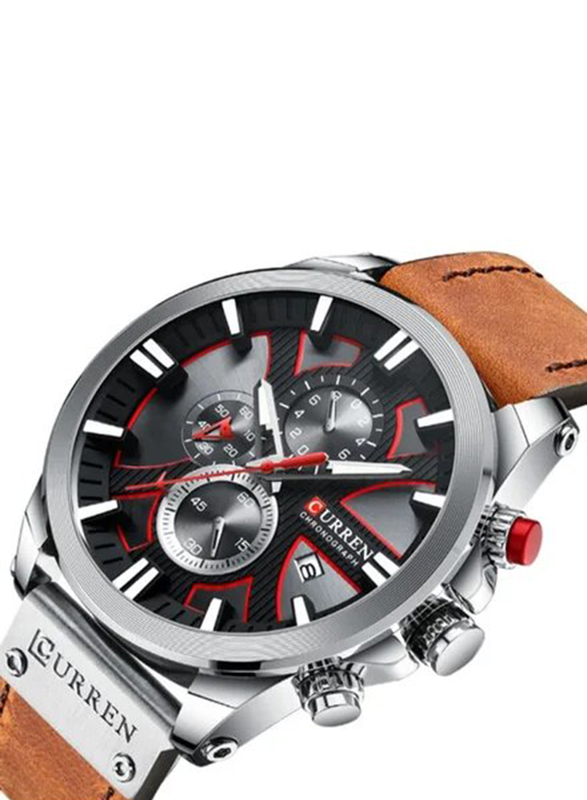 Curren Analog Watch for Men with Leather Band, Chronograph, J4115-2-KM, Brown/Black