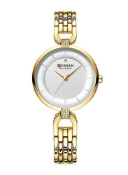 Curren Analog Watch for Women with Stainless Steel Band, Water Resistant, Gold-White