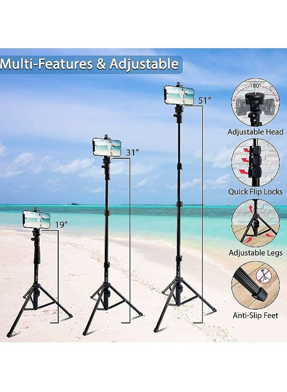 Portable All-In-One Professional Heavy Selfie Stick & Tripod for Apple & Android Devices, Black