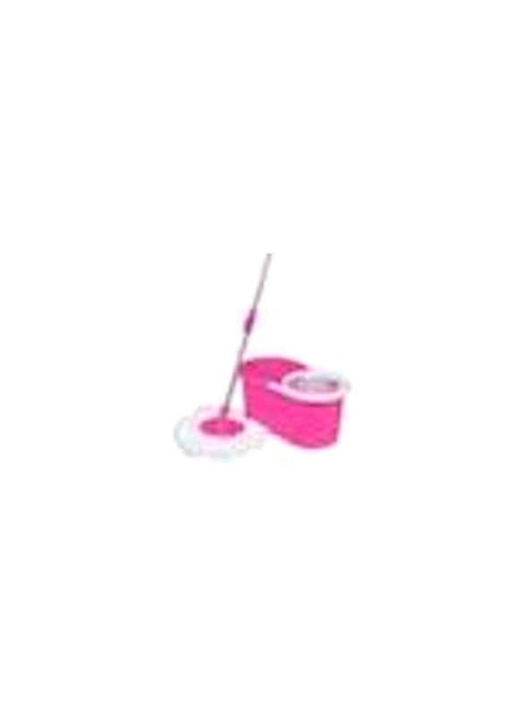 Portable Modern 360 Degree Spinning Mop & Bucket Set with Extended Easy Press Stainless Steel Handle, Rf7709, Pink/White