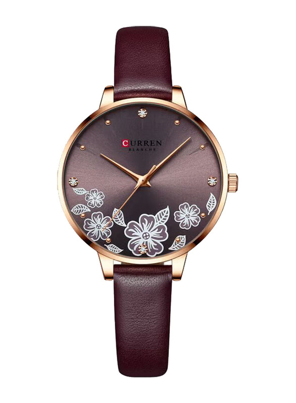 Curren Analog Watch for Women with Leather Band, J-4896BU, Burgundy