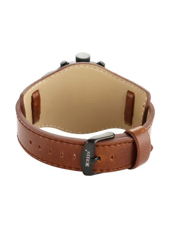 Curren Analog Watch for Men with Leather Band with Date Display, J317CA2, Brown-Beige