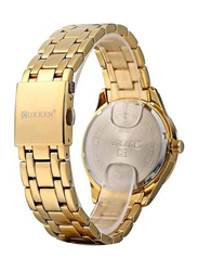 Curren Analog Watch for Women with Stainless Steel Band, Water Resistant, 9010, Gold-Turquoise