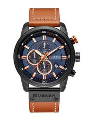 Curren Chronograph Analog Watch for Men with Leather Band, Water Resistant, 8291, Brown-Black